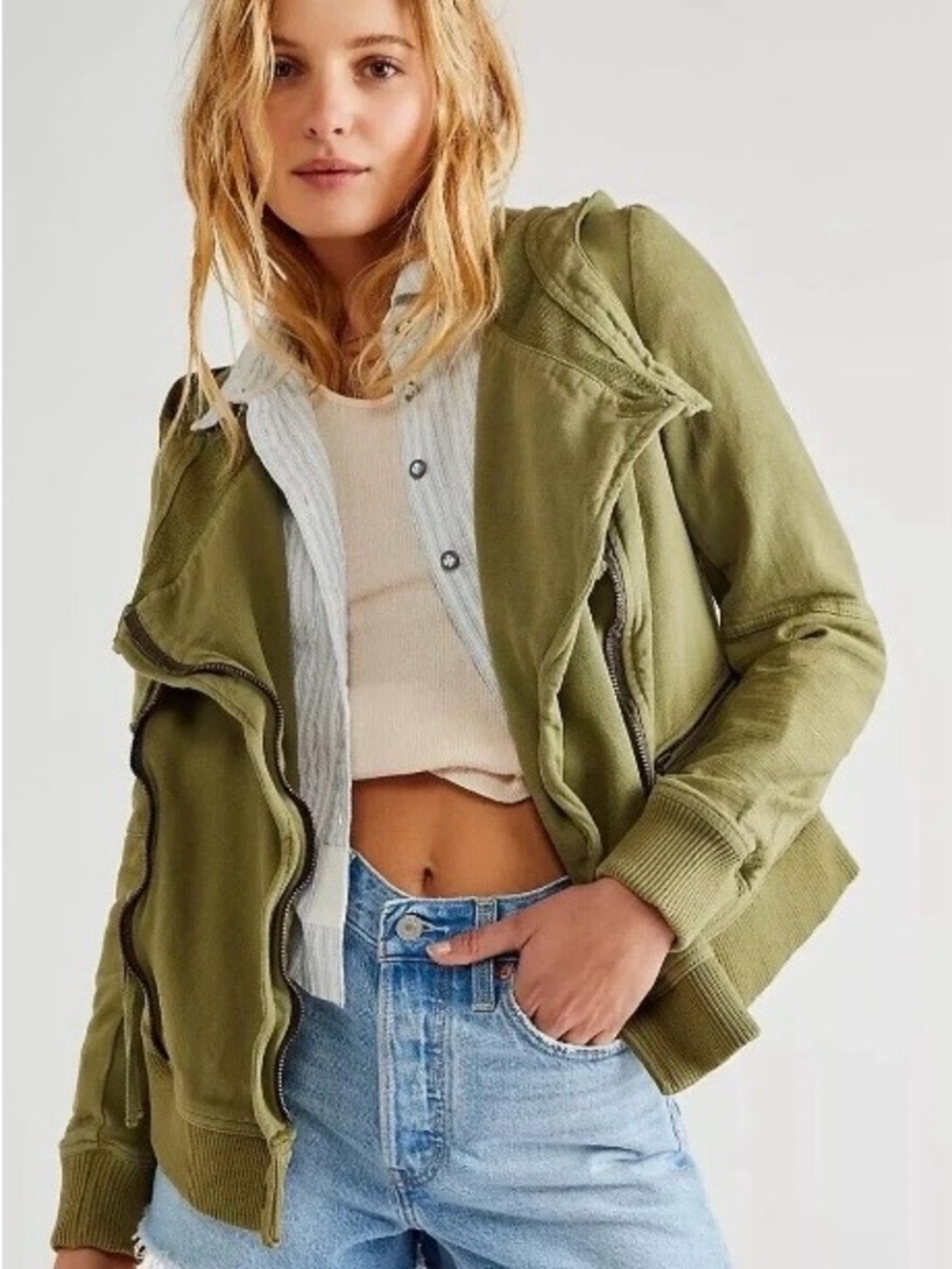 Free People Carmen Cotton Moto Hooded Jacket size XS, new without tags
